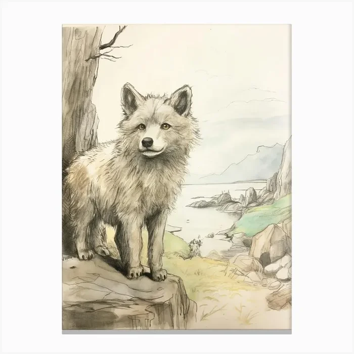 Storybook Animal Watercolour Arctic Wolf 2 Canvas Print by Scribble Studio