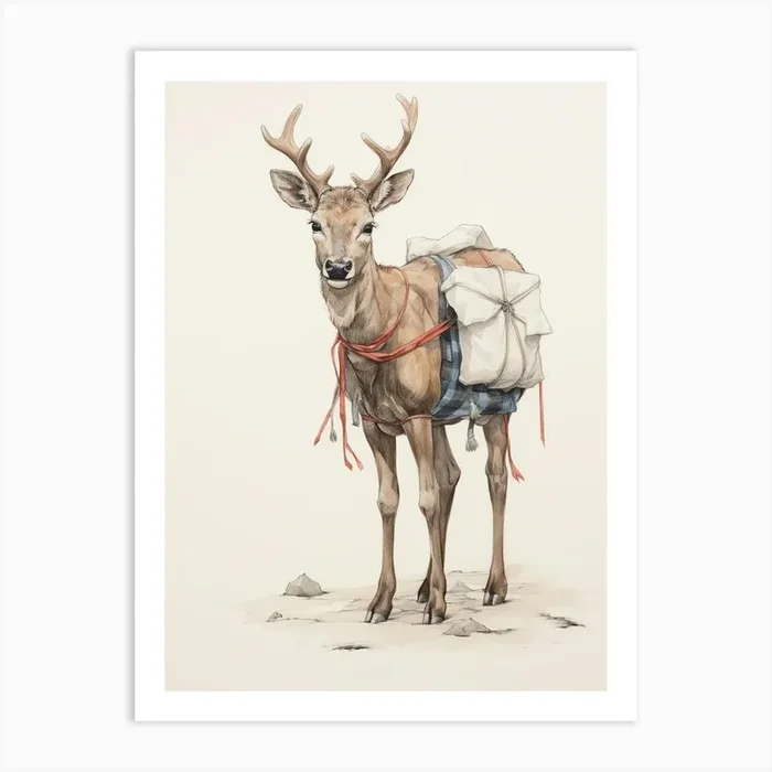Storybook Animal Watercolour Caribou 1 Art Print by Scribble Studio