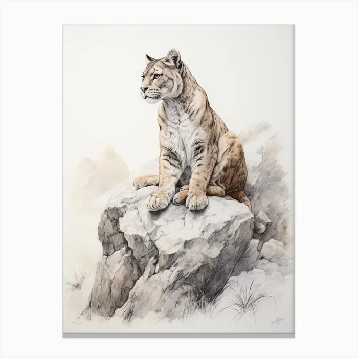 Storybook Animal Watercolour Cougar 1 Canvas Print by Scribble Studio