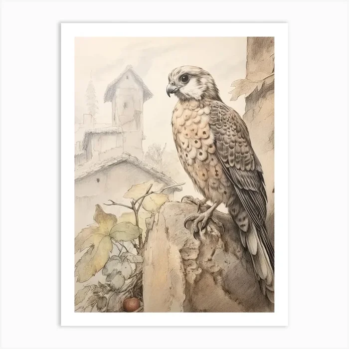 Storybook Animal Watercolour Falcon 4 Art Print by Scribble Studio