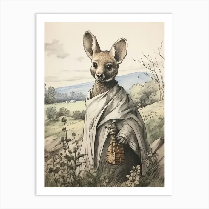 Storybook Animal Watercolour Kangaroo Art Print by Scribble Studio