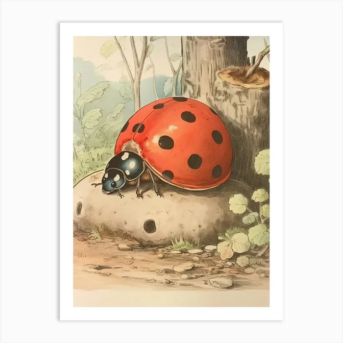 Storybook Animal Watercolour Ladybug 2 Art Print by Scribble Studio