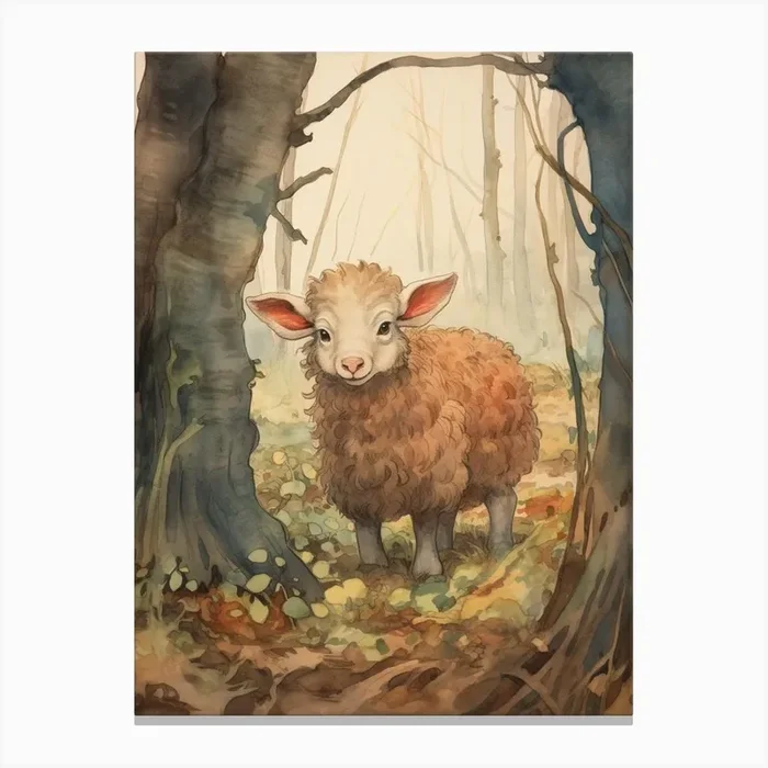 Storybook Animal Watercolour Sheep 1 Canvas Print by Scribble Studio