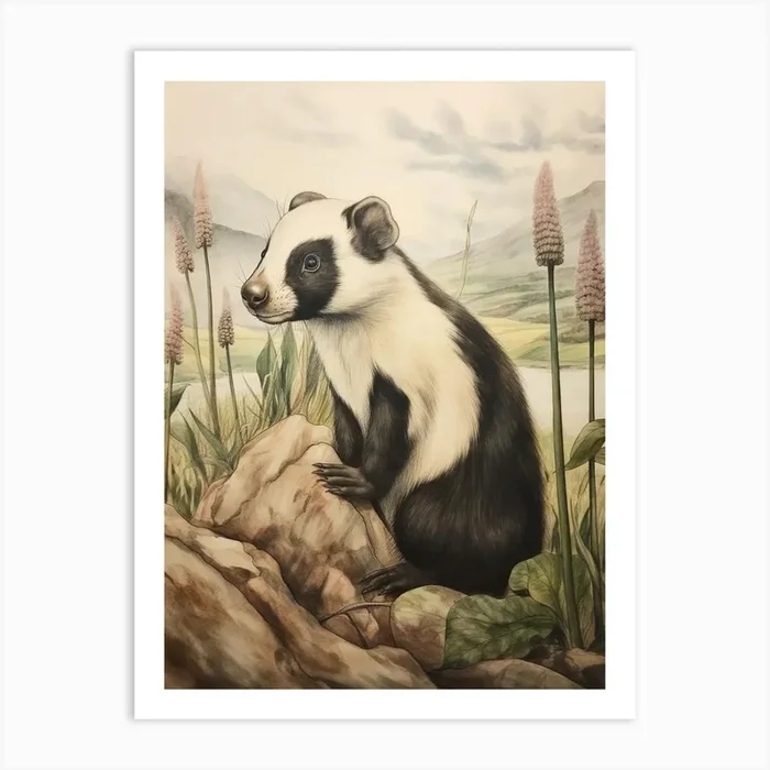 Storybook Animal Watercolour Skunk 1 Art Print by Scribble Studio