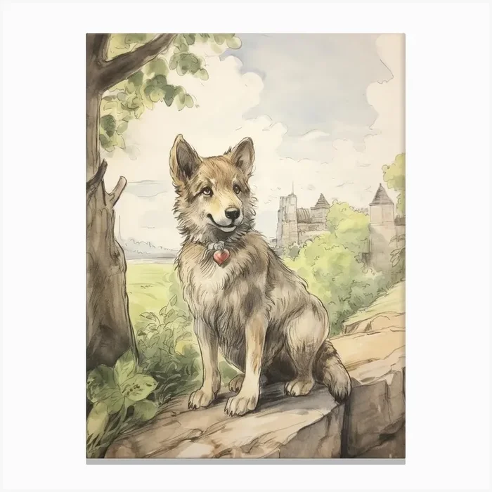 Storybook Animal Watercolour Timber Wolf 3 Canvas Print by Scribble Studio