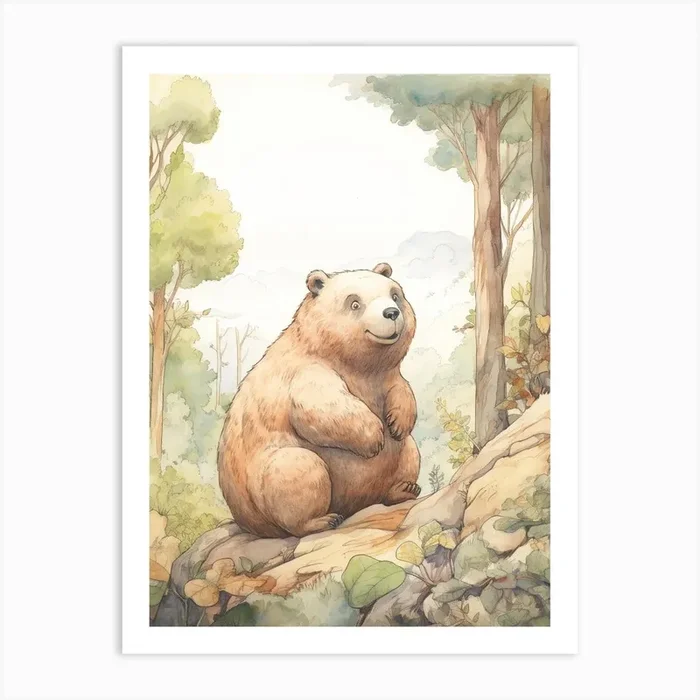Storybook Animal Watercolour Wombat 3 Art Print by Scribble Studio