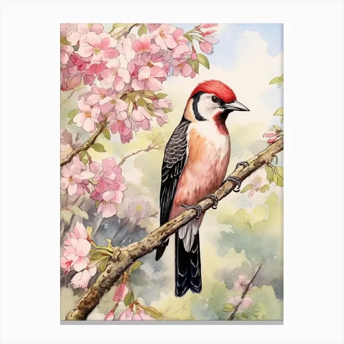 Storybook Animal Watercolour Woodpecker 3 Canvas Print by Scribble Studio