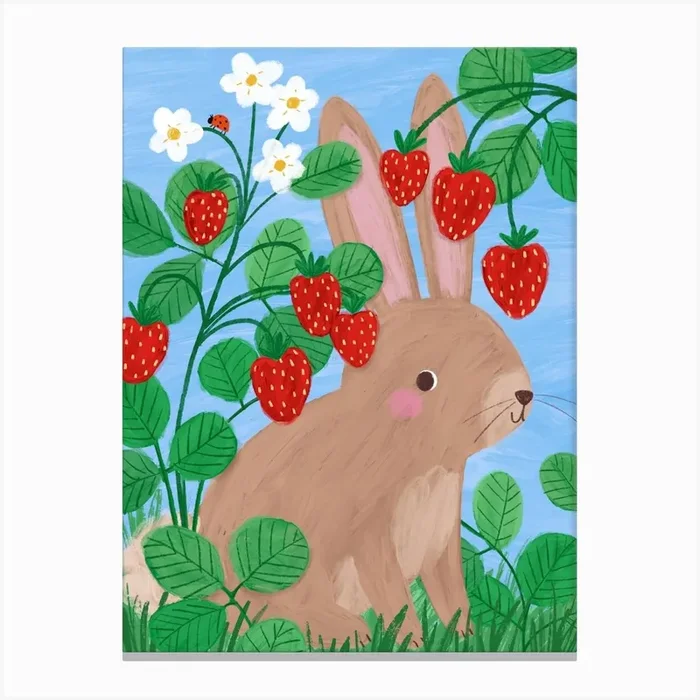 Strawberry Bunny Rabbit Canvas Print by Kate McFarlane