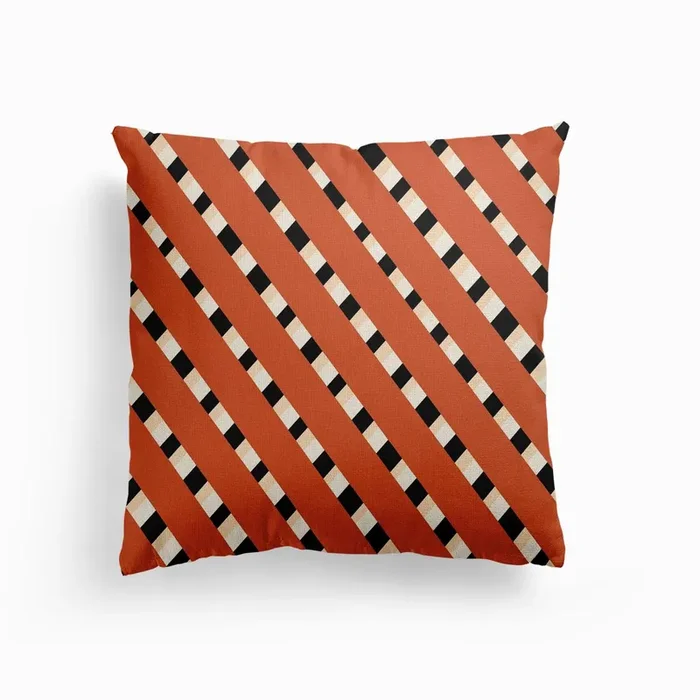 Striped Pattern In Red Canvas Cushion by Little Dean