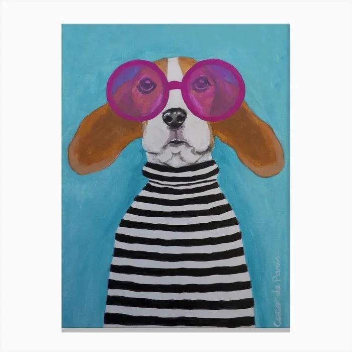 Stripy Beagle Canvas Print by Coco Deparis