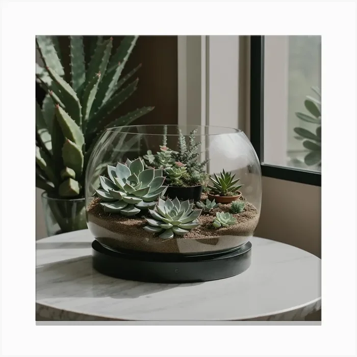 Succulent Terrarium Canvas Print by FikaCreations