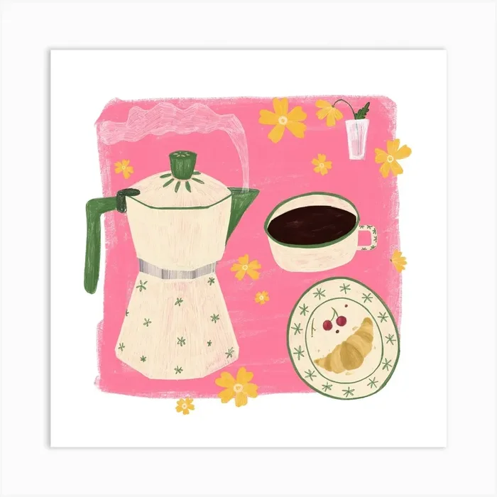 Sunday Morning Coffee Square Art Print by Ink and Tot