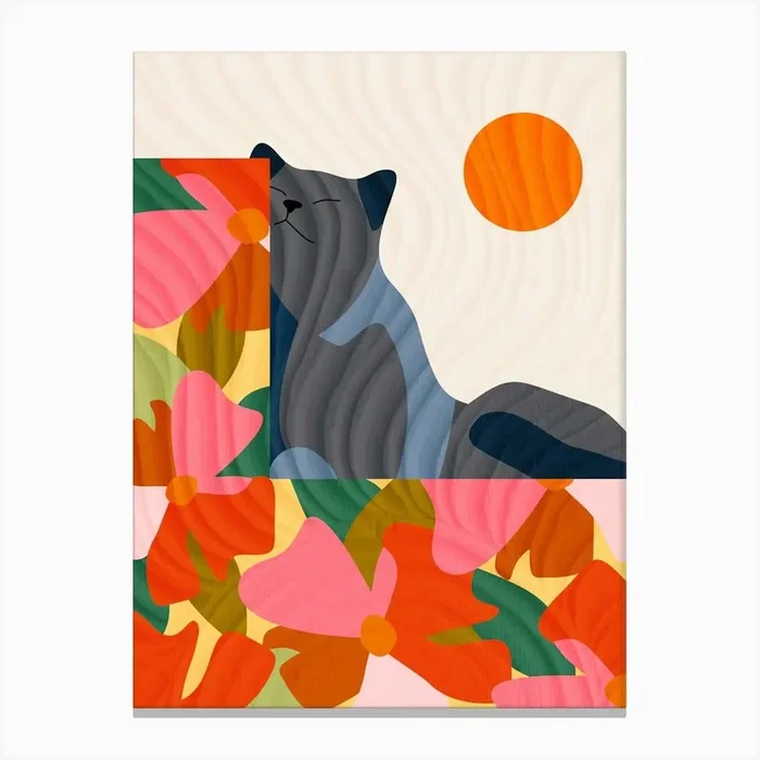 Sunny Garden Cat Canvas Print by Kintsugi 99