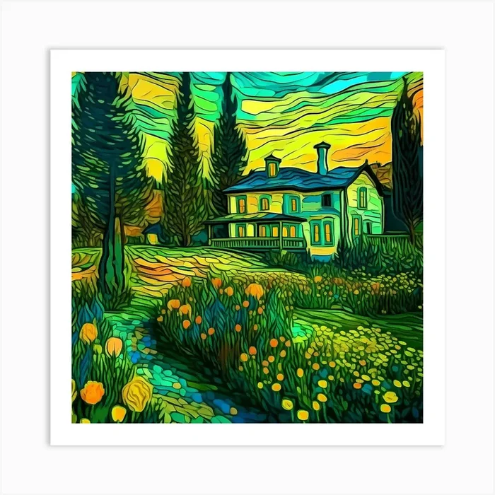 Sunset At The House Art Print by NooBoutiqueDesigner