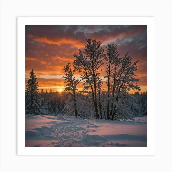 Sunset In Winter Art Print by Waqas Art