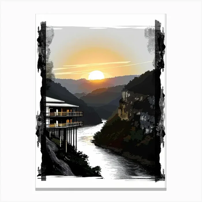 Sunset Over The River 11 Canvas Print by Moving Clouds Art