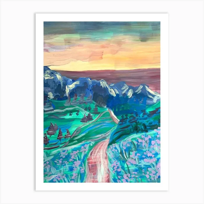 Sunset Road Art Print by Alicepurlstudio
