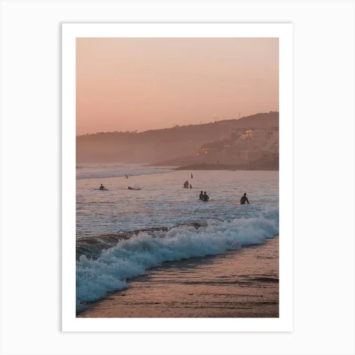Surfers during sunset in the surftown of Taghazout, Morocco Art PrintDD by Dayenne Design