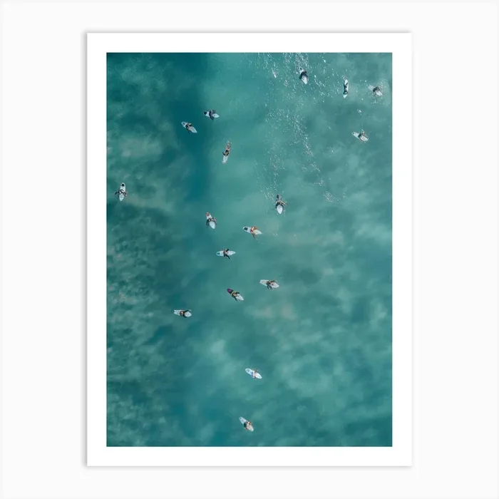 Surfers From Above Art Print by Ocean Feels