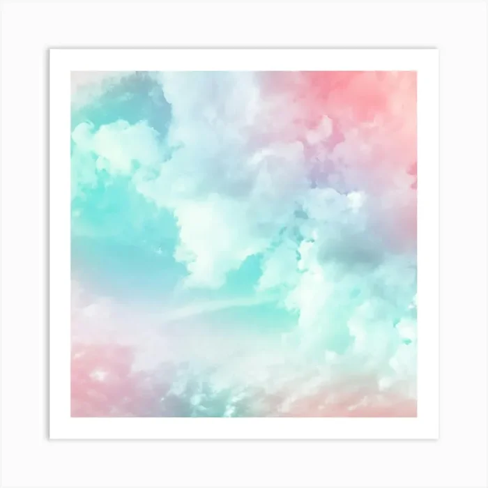 Surreal Dreamy Candy Sky Pastel Pink Aqua Art Print by Dominique Vari