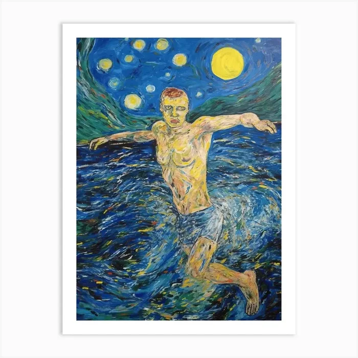 Swimming In The Style Of Van Gogh 1 Art Print by SportsArt Masters