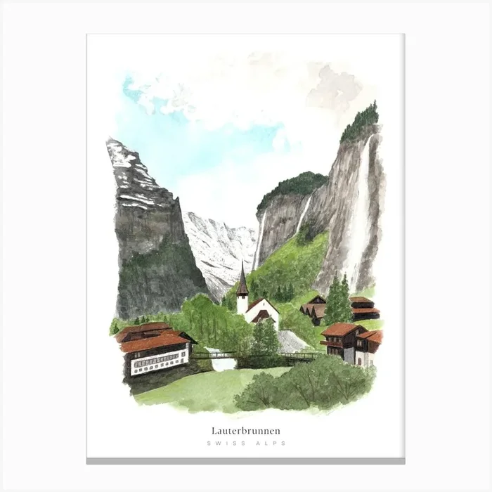 Swiss Alps Lauterbrunnen Switzerland Canvas Print by Art by Claudia Rose