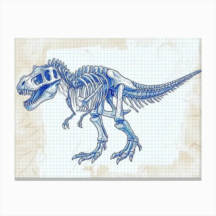 T Rex Skeleton Hand Drawn Blueprint 2 Canvas Print by Dino Delights