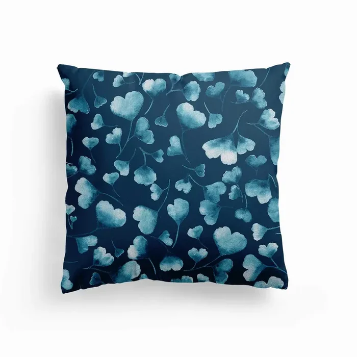 Teal Leaves 2 Canvas Cushion by Gush Art Studio