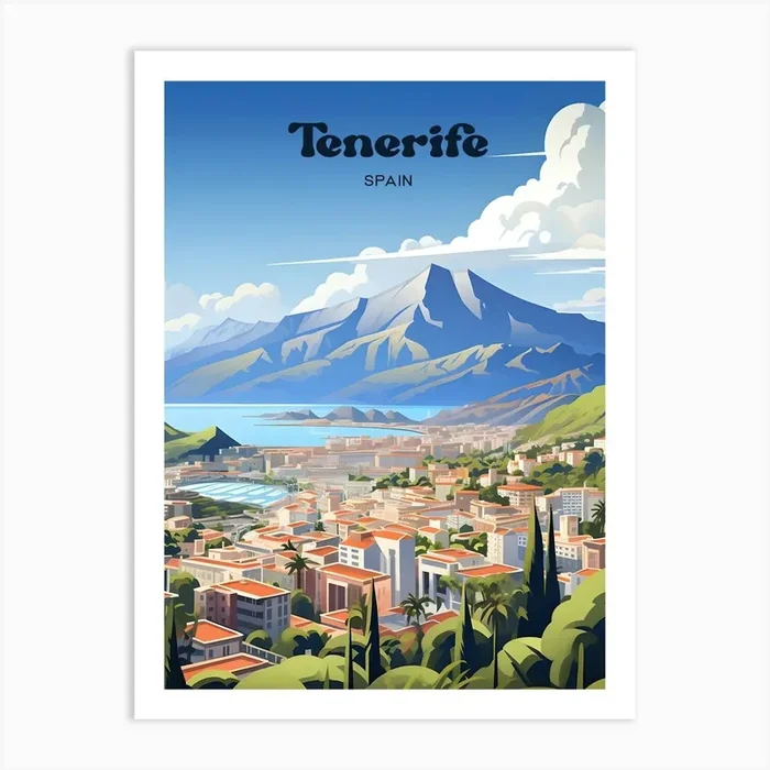 Tenerife Spain Mountain Travel Art Illustration Art Print by Wanderscape Travel Art