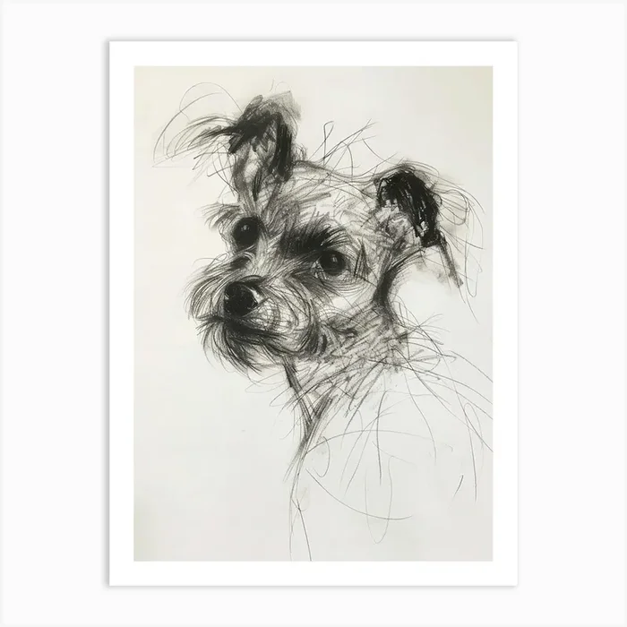 Terrier Dog Charcoal Line Art Print by Woof and Whiskers