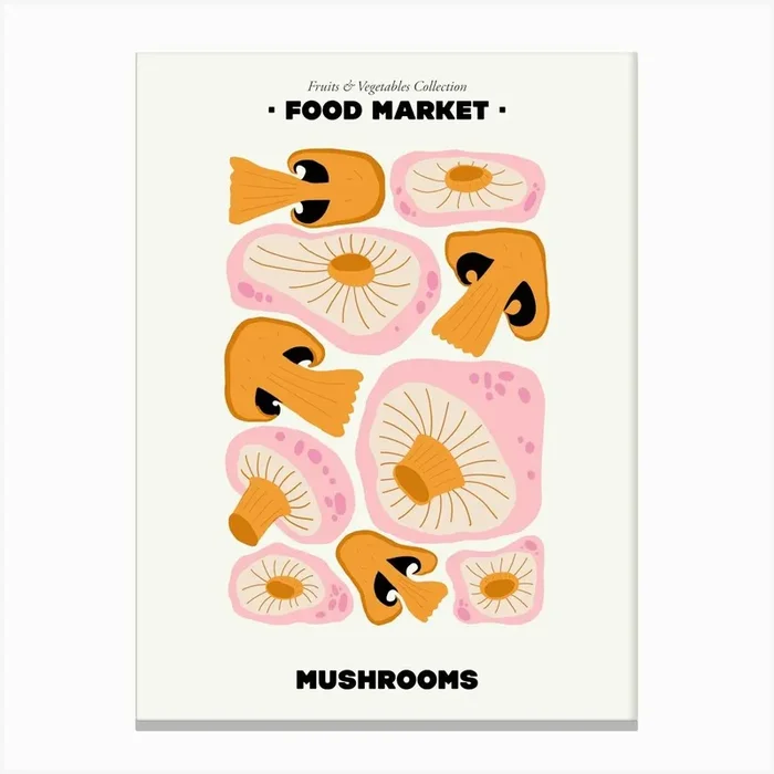 The Food Market Mushrooms Illustration Maximalist Canvas Print by Mambo