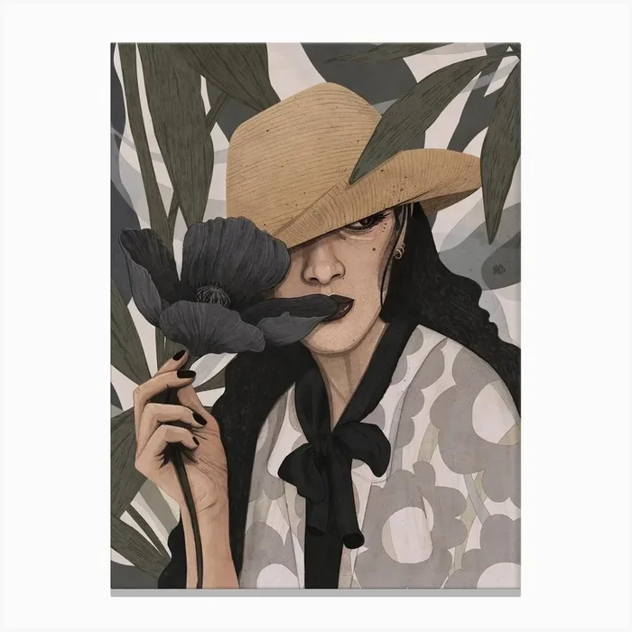 The Girl With Navy Flower Canvas Print by żaneta antosik