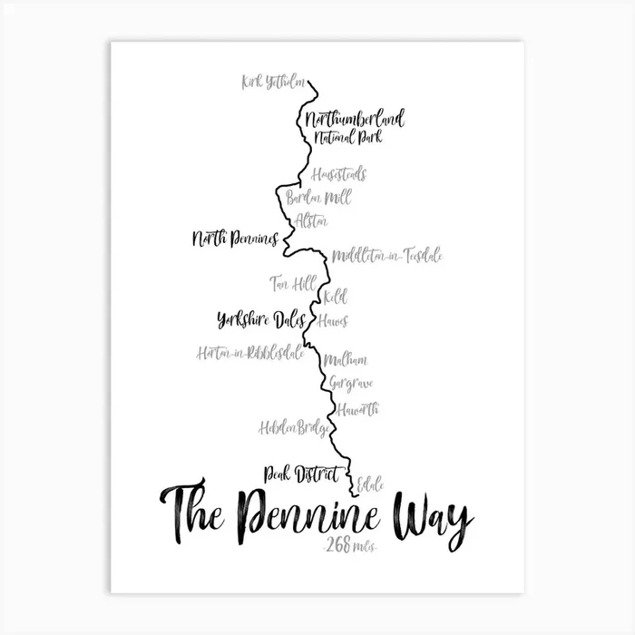 The Pennine Way Route Print | Long Distance Hiking Route Print | UK Hiking Print Art Print by EllieBeanPrints