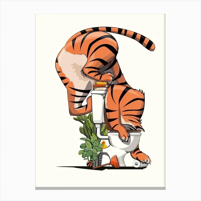 Tiger Drinking From Toilet Canvas Print by Wyatt 9