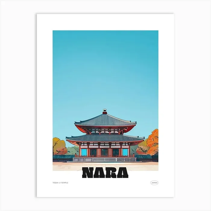 Todai Ji Temple Nara 3 Colourful Illustration Poster Art Print by Japan Journey