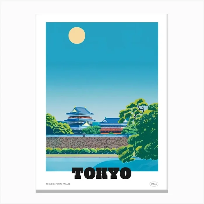 Tokyo Imperial Palace 5 Colourful Illustration Poster Canvas Print by Japan Journey