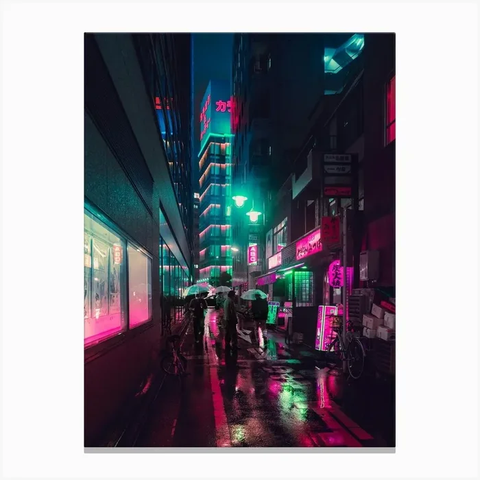 Tokyo Neon City Street Canvas Print by Gypsy In A Spacesuit