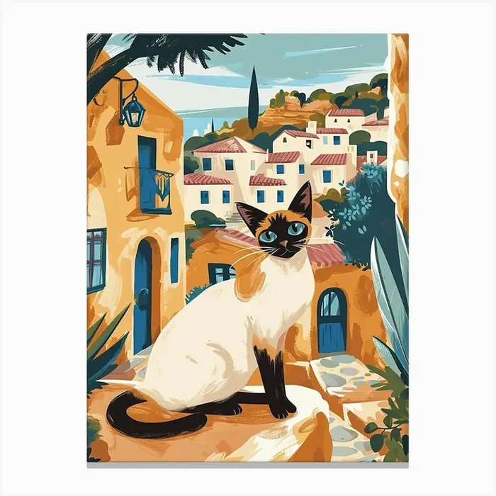 Tonkinese Cat Storybook Illustration 4 Canvas Print by Woof and Whiskers