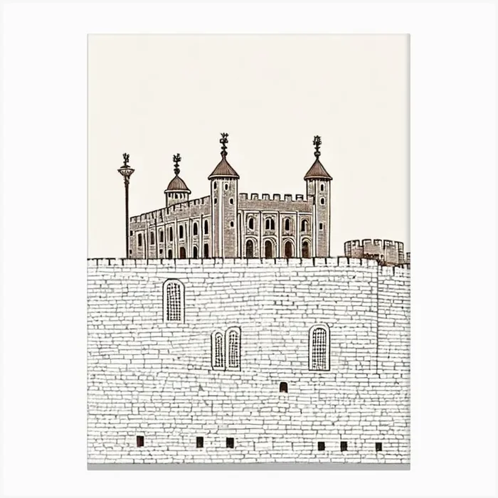 Tower Of London England Boho Landmark Illustration Canvas Print by Landmark Prints