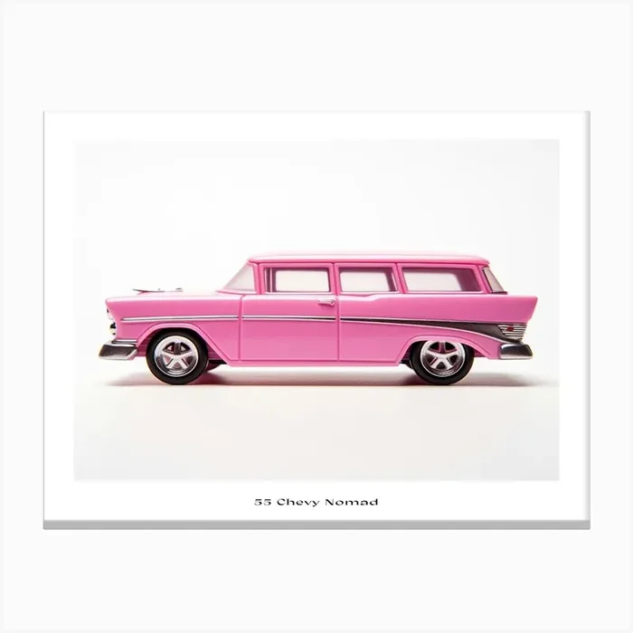 Toy Car 55 Chevy Nomad Pink Poster Canvas Print by Scribble Studio