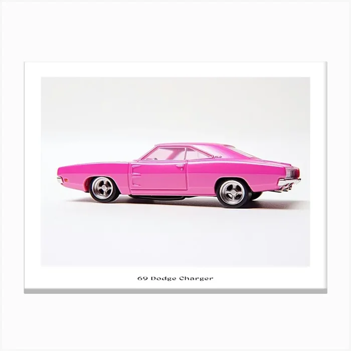 Toy Car 69 Dodge Charger Pink Poster Canvas Print by Scribble Studio