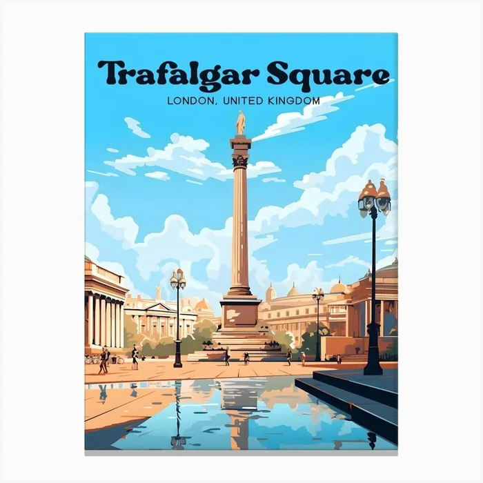 Trafalgar Square London Tourist Destination Travel Illustration Canvas Print by Wanderscape Travel Art