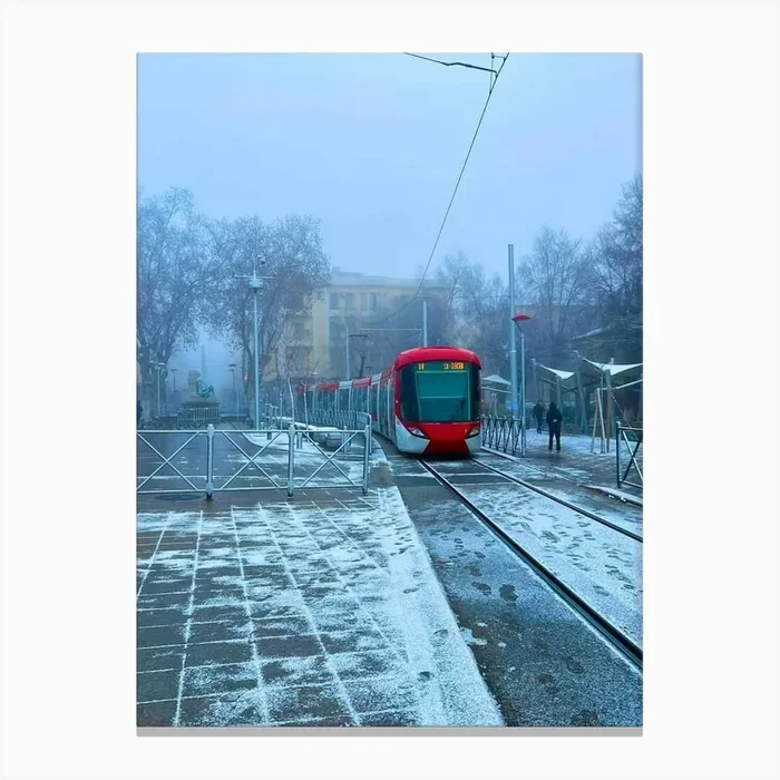 Train In The Snow Canvas PrintSK by Saber kertiche