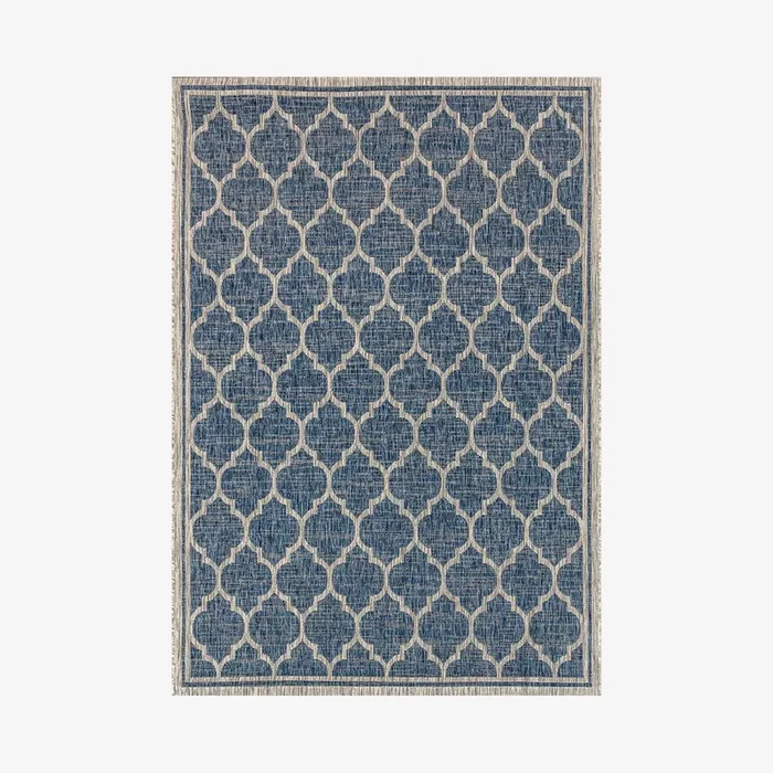 Trebol Moroccan Trellis Textured Weave Indoor / Outdoor Area Rug – Navy / Grey by JONATHAN Y