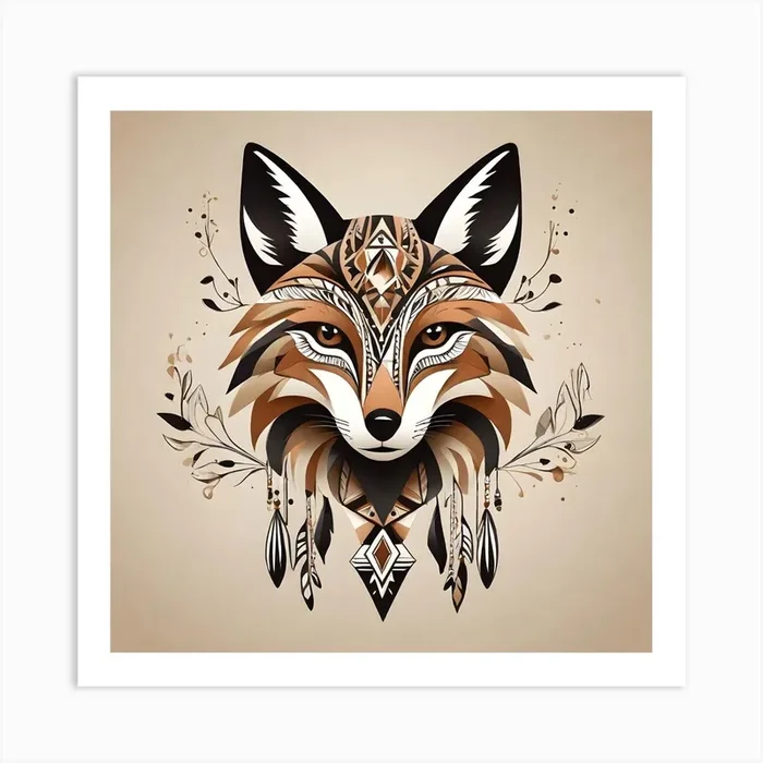 Tribal Fox Art Print by Rafael Barroso