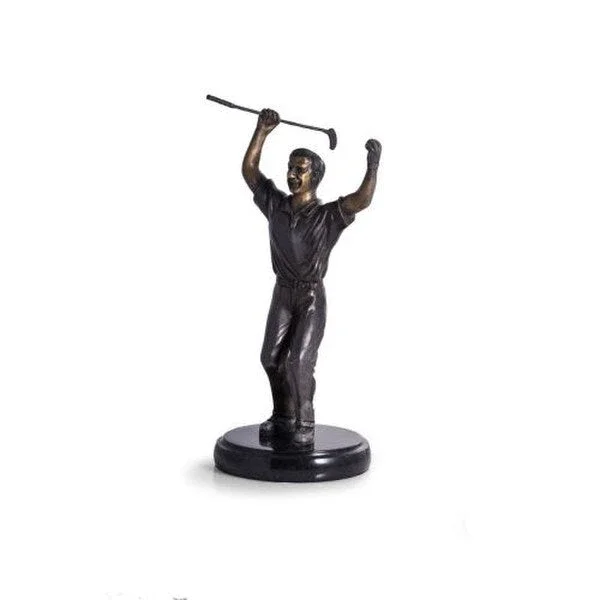 Triumphant Golfer Statue On Marble Base