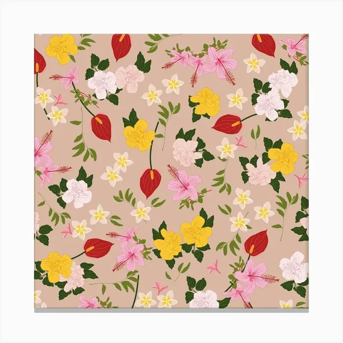 Tropical bouquet on beige Canvas Print by Hiacynt Design