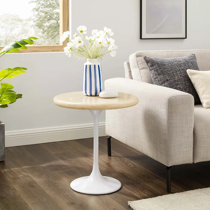 Tulip Style 20 ” Round Artificial Travertine Side Table