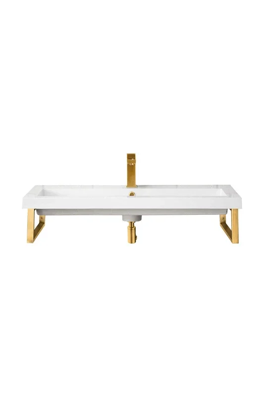 Two Boston 15.25 ” Wall Brackets, Radiant Gold w/ 39.5 ” White Glossy Composite Stone Top