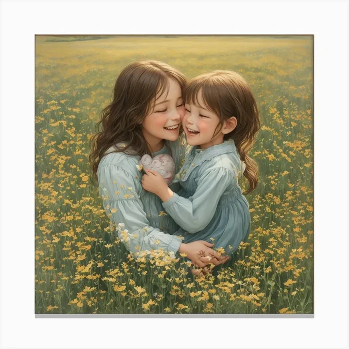 Two Girls In A Field Canvas Print by DECORESTA